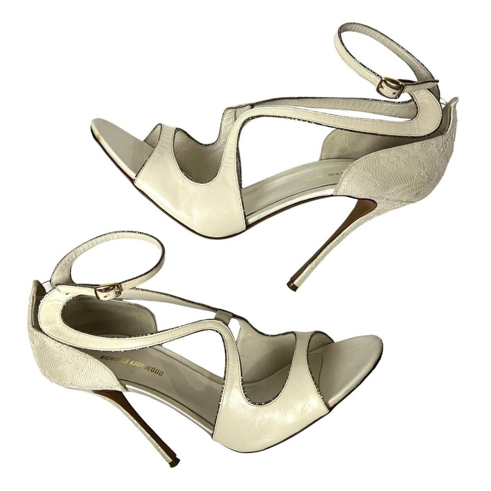 Nicholas Kirkwood Sandals 40 IT 10 US Strappy Stiletto Lace Glitter Illusion Cut